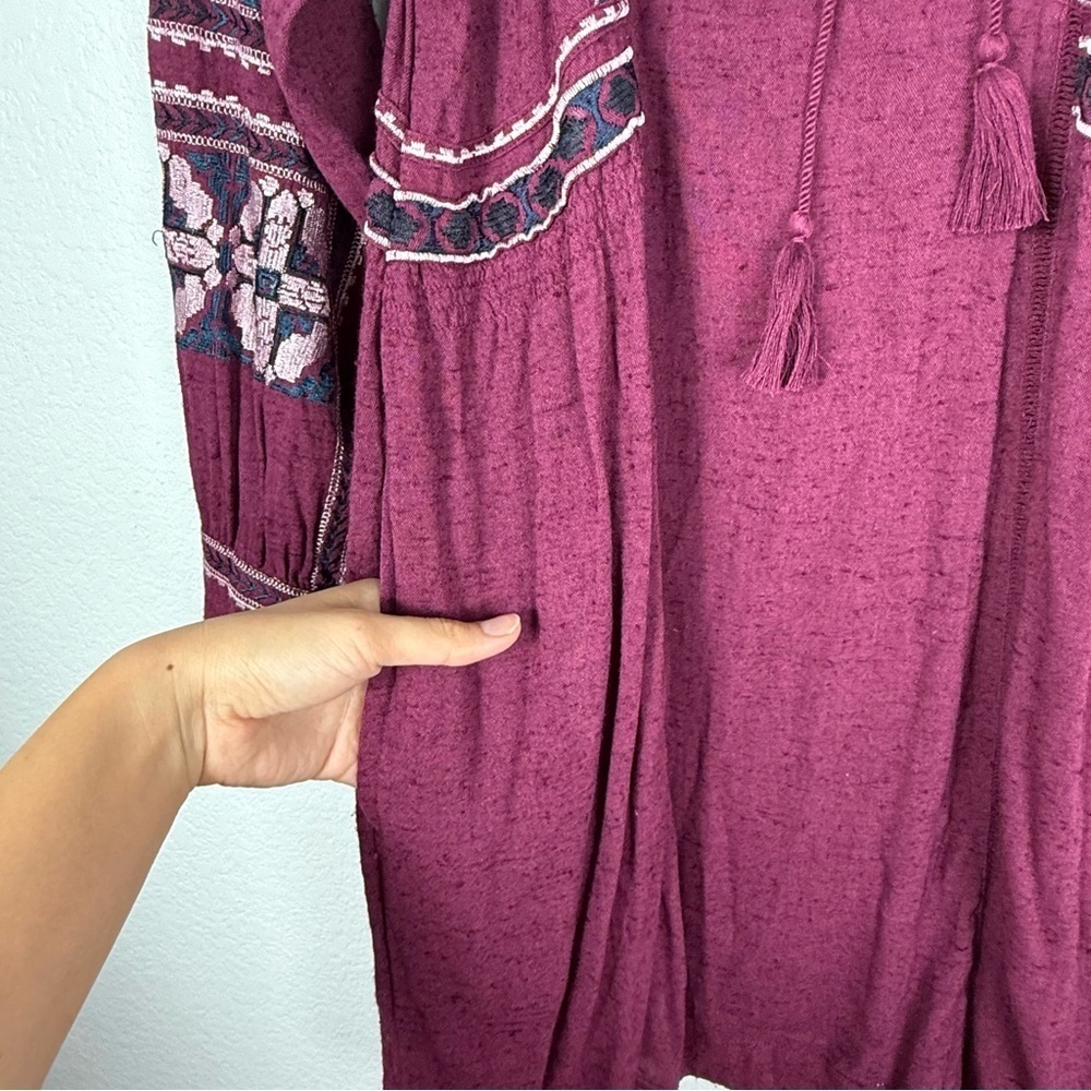 Free People Burgundy Embroidered Long Sleeve Tunic Dress - Picture 9 of 11